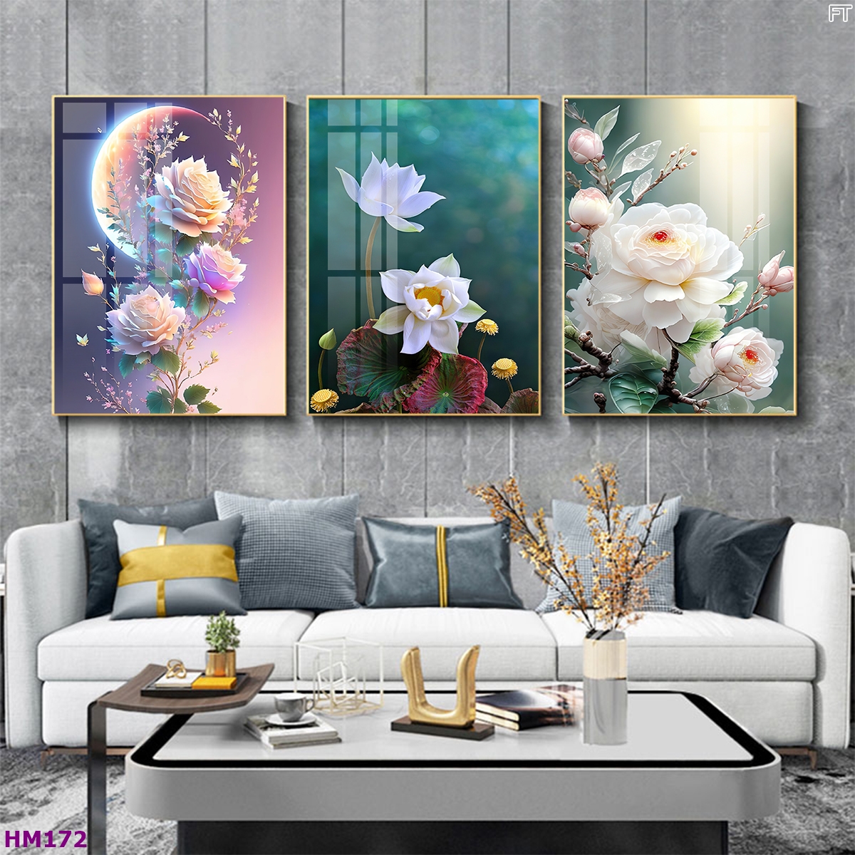 Bộ 3 Tranh Hoa Phong Cách Hiện Đại Treo Phòng Khách 47
